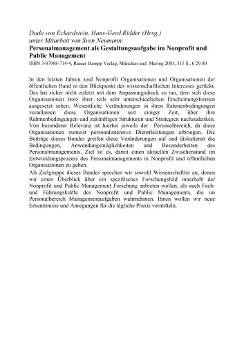 Personalmanagement als Gestaltungsaufgabe im Nonprofit und Public Management