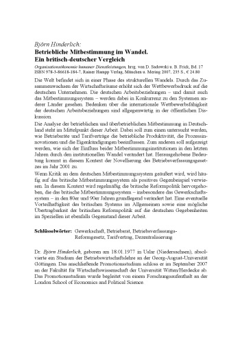 Betriebliche Mitbestimmung im Wandel