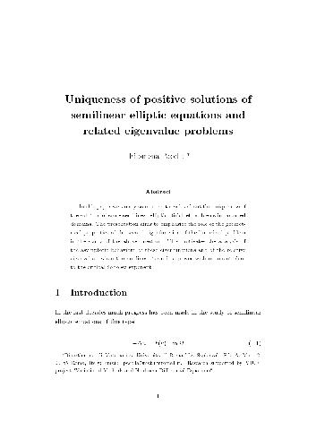 Uniqueness of positive solutions of semilinear elliptic equations and related eigenvalue problems