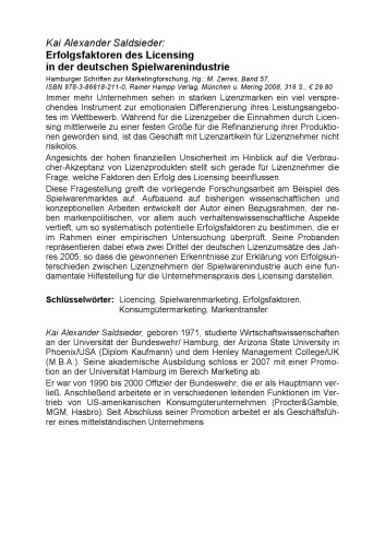 Erfolgsfaktoren des Licensing in der deutschen Spielwarenindustrie