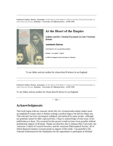 At the Heart of the Empire: Indians and the Colonial Encounter in Late-Victorian Britain