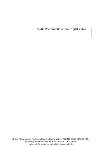 Audio-Postproduktion für Digital Video. German 