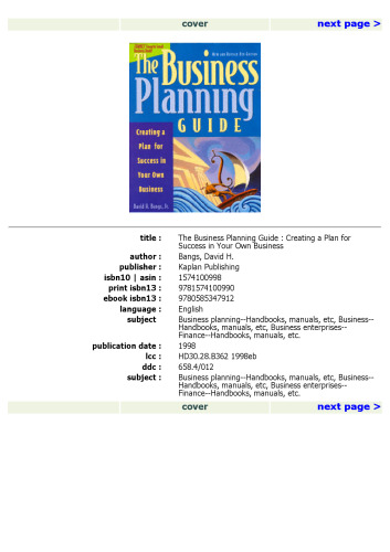 The Business Planning Guide: Creating a Plan for Success in Your Own Business