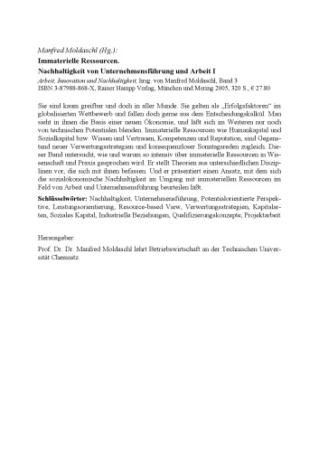 Immaterielle Ressourcen. Nachhaltigkeit von Unternehmensführung und Arbeit I