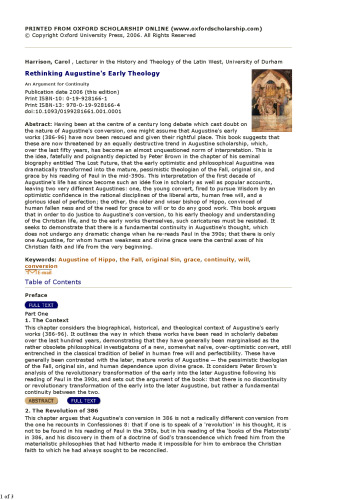 Rethinking Augustine's Early Theology: An Argument for Continuity