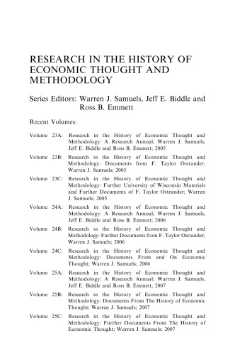 Research in the History of Economic Thought and Methodology, Volume 26A