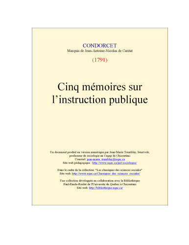 Cinq mémoires sur l'instruction publique