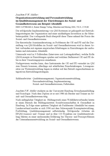 Organisationsentwicklung und Personalentwicklung im Qualitätsmanagement der Einrichtungen des Sozial- und Gesundheitswesens am Beispiel Altenhilfe.