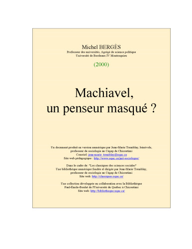 Machiavel, un penseur masqué ? (ou Le mythe Machiavel)