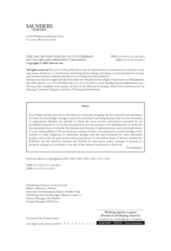 Kirk and Bistner's Handbook of Veterinary Procedures and Emergency Treatment, Eighth Edition