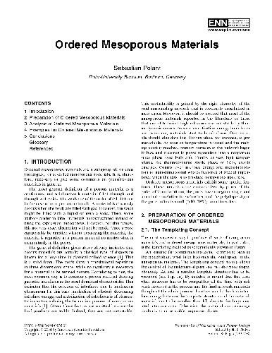 Ordered Mesoporous Materials