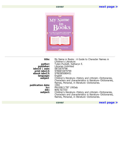 My Name in Books: A Guide to Character Names in Children's Literature