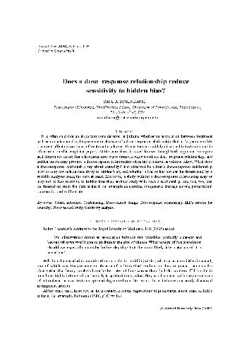 Does a dose-response relationship reduce sensitivity to hidden bias?