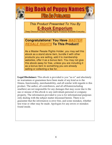 BIG Book Of Puppy Names: Picking Your New Puppy's Name Doesn't Have To Be A Chore!