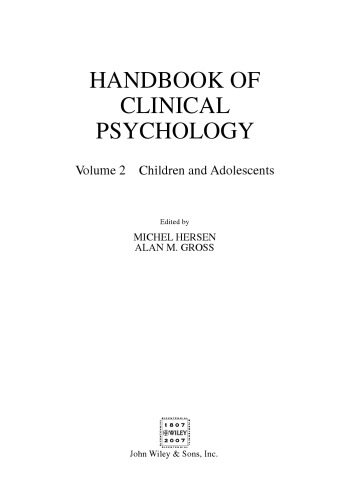 Handbook of Clinical Psychology, Volume 2: Children and Adolescents