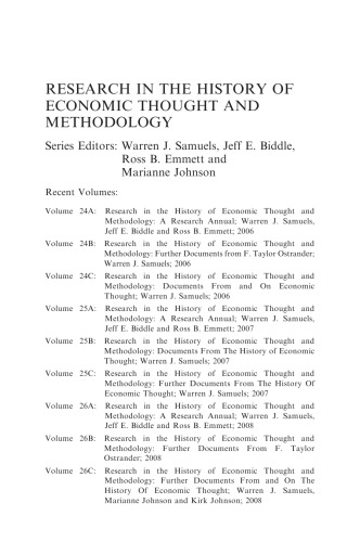 Research in the History of Economic Thought and Methodology: A Research Annual, Vol 27A (Research in the History of Economic Thought & Methodology)