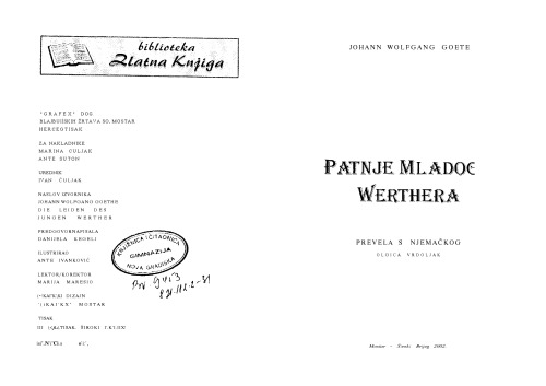 Patnje mladog Werthera  The Sorrows of Young Werther   Die Leiden des jungen Werthers 