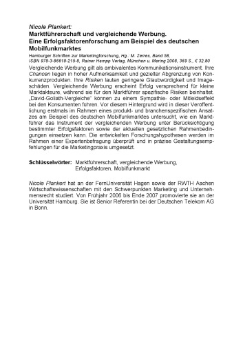 Marktführerschaft und vergleichende Werbung: Eine Erfolgsfaktorenforschung am Beispiel des deutschen Mobilfunkmarktes