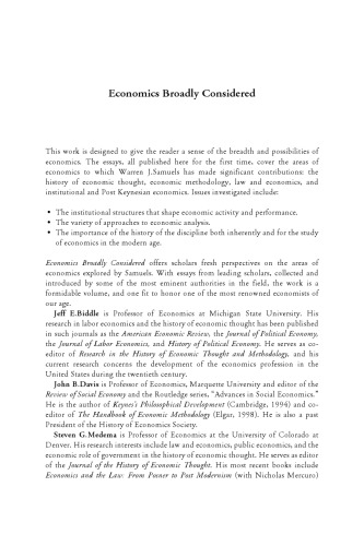 Economics Broadly Considered: Essays in Honour of Warren J. Samuels (Routledge Studies in the History of Economics)