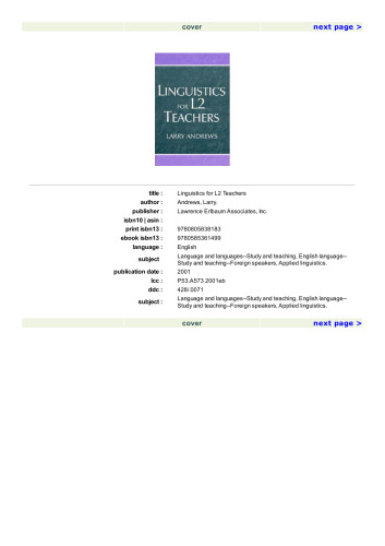 Linguistics for L2 Teachers