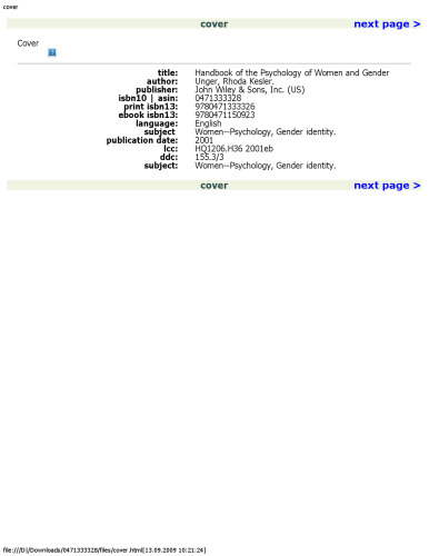 Handbook of the Psychology of Women and Gender