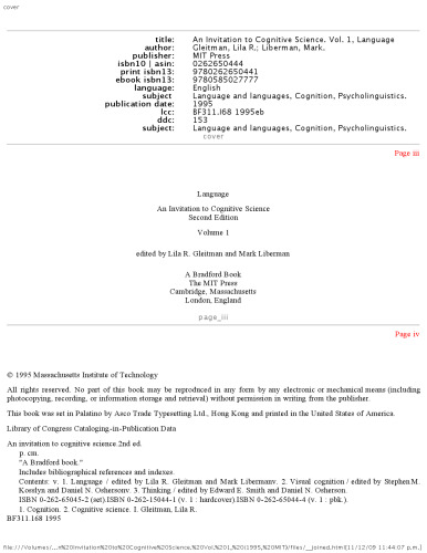 An Invitation to Cognitive Science, Vol. 1: Language