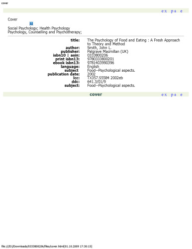 The Psychology of Food and Eating: A Fresh Approach to Theory and Method