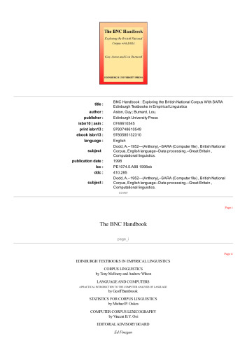 The BNC handbook: exploring the British National Corpus with SARA