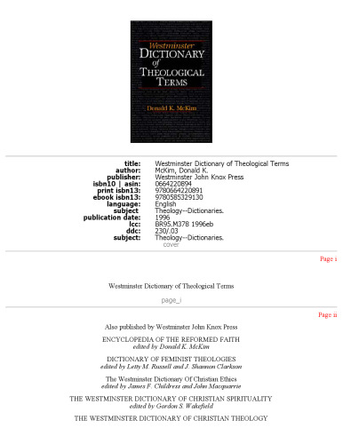 Westminster Dictionary of Theological Terms