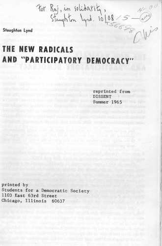 The New Radicals and ''Participatory Democracy''