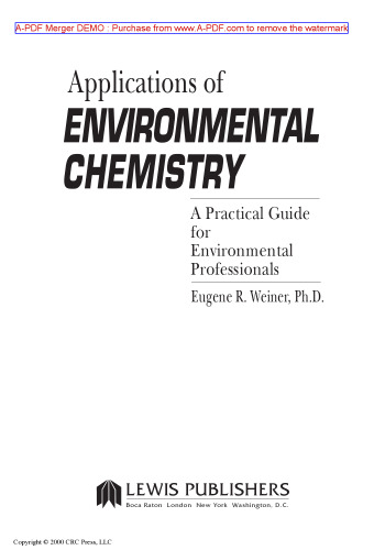 Applications of Environmental Chemistry: A Practical Guide for Environmental Professionals