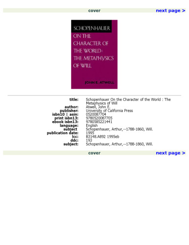 Schopenhauer on the Character of the World: The Metaphysics of Will