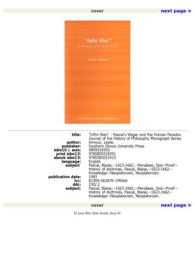 Infini Rien: Pascal's Wager and the Human Paradox