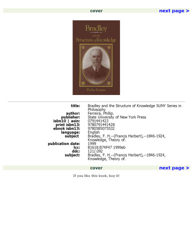 Bradley and the Structure of Knowledge (S U N Y Series in Philosophy)