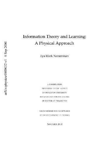 Information theory and learning. A physical approach