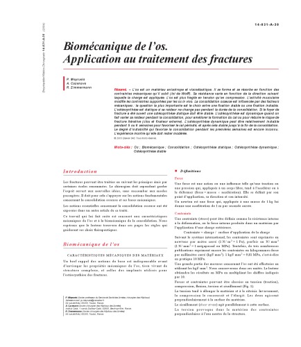 Biomécanique de l’os. Application au traitement des fractures