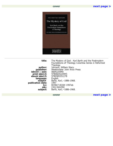 The Mystery of God: Karl Barth and the Postmodern Foundations of Theology