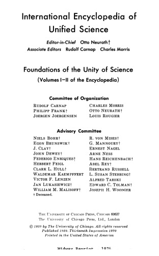 Foundations of Logic and Mathematics: Foundations of the Unity of Science, Vol 1 No 3 (eighth impression 1957, foundation of unity of science)
