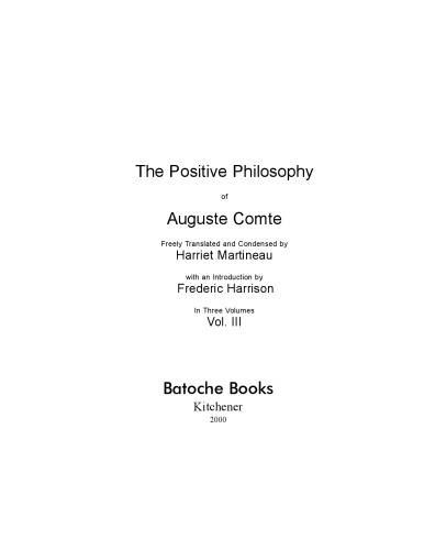 Positive Philosophy of Auguste Comte, Volume III