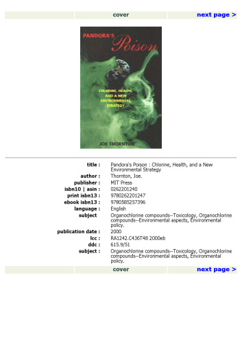 Pandora's Poison: Chlorine, Health, and a New Environmental Strategy