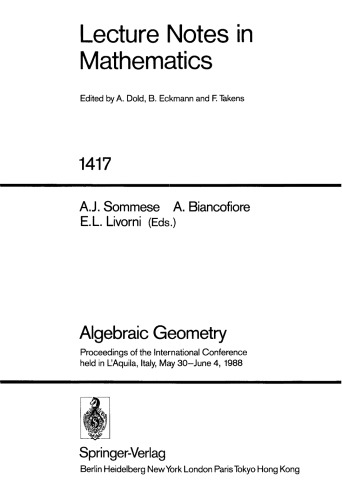 Algebraic Geometry: Proceedings of the International Conference held in L’Aquila, Italy, May 30–June 4, 1988
