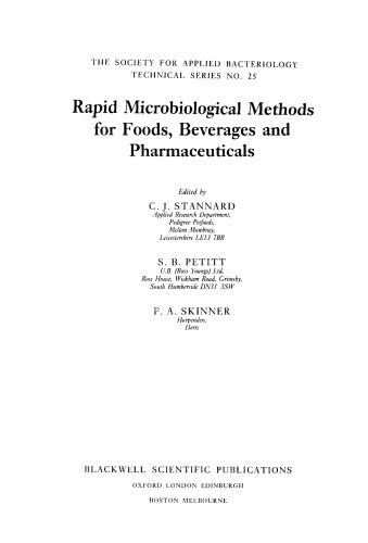 Rapid Microbiological Methods for Foods, Beverages and Pharmaceuticals