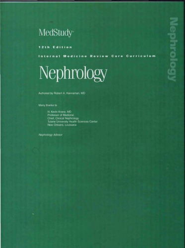 MedStudy 12th Edition Internal Medicine Board Review Core Curriculum 2007 2008: Nephrology