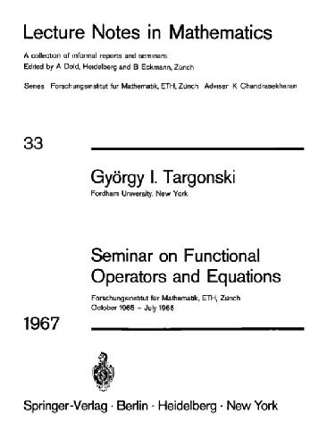 Seminar on Functional Operators and Equations