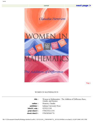 Women in Mathematics: The Addition of Difference (Race, Gender, and Science)