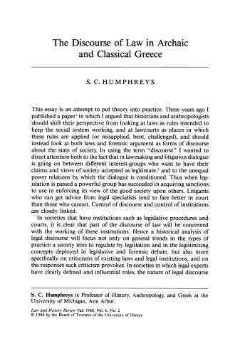 The Discourse of Law in Archaic and Classical Greece