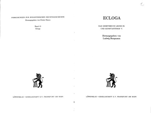 Ecloga: das Gesetzbuch Leons III. und Konstantinos' V.