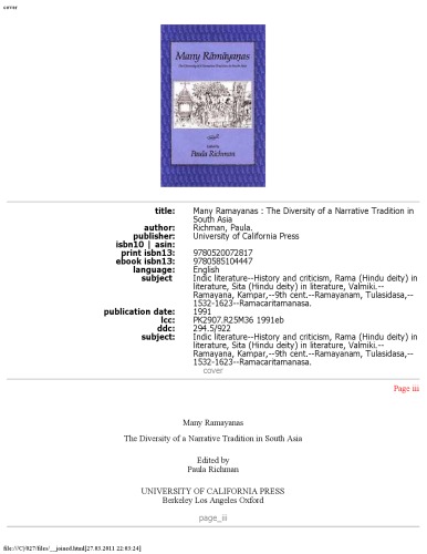 Many Ramayanas: The Diversity of a Narrative Tradition in South Asia