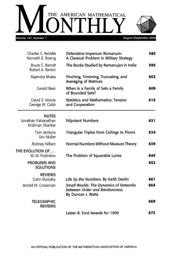 American Mathematical Monthly, volume 107, number 7, August-September 2000