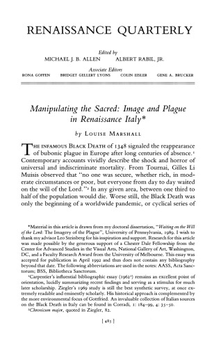 Manipulating the Sacred: Image and Plague in Renaissance Italy